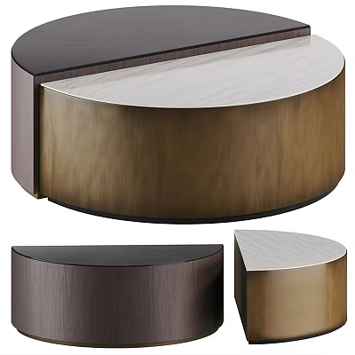 Modern Two Tone Coffee Table With Semi Circular Design And Smooth Wood Metal Surface 3d model