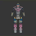 Futuristic Game Movie Robot Character With Pink Blue Yellow Mechanical Design And Shiny Finish