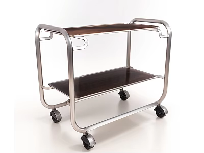 Sturdy Kitchen Cart With Metal Frame Two Shelves And Rolling Wheels 3d model