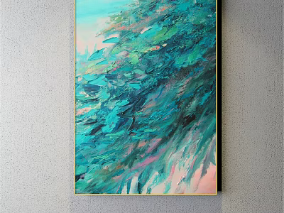 Abstract Painting With Dynamic Teal And Pink Textured Brushstrokes Modern Wall Art 3d model