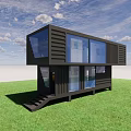 Modern Container Single Family House With Dark Brown Exterior Large Glass Windows And Green Lawn