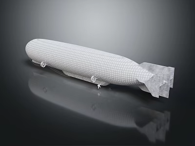 Detailed 3D Airship Model Featuring Wireframe Texture On Dark Reflective Surface 3d model