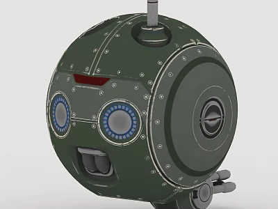 Green Round Mechanical Device With Blue Dials Red Accents Bolted Exterior And Stable Base 3d model