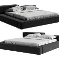 Modern Black Double Bed Design With White Mattress And Pillows 3d model