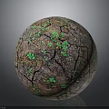 Cracked Sphere With Earth Tone Surface And Green Plants Growing Through Cracks