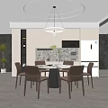 Modern Restaurant Interior With Round Dining Table Brown Chairs Pendant Light And Cabinets
