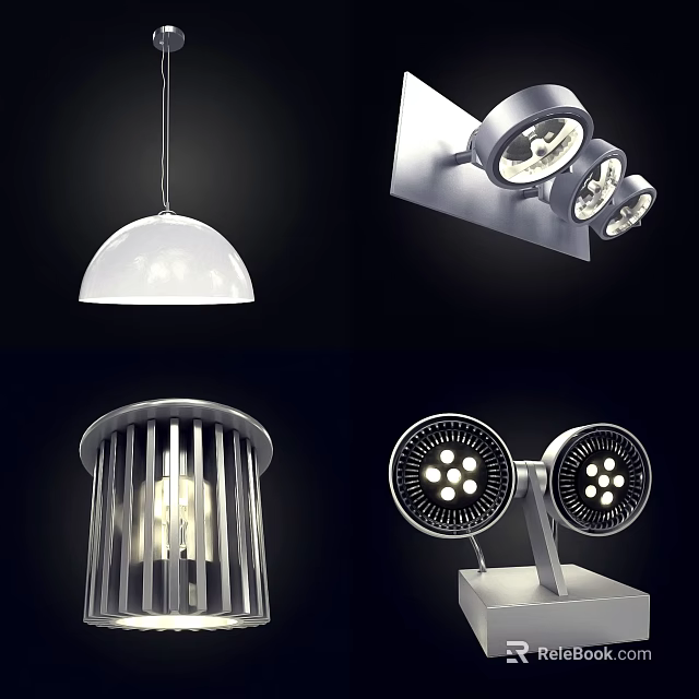 Modern Lighting Combinations With Pendant Spotlights And Cage Design Lamps For Home Use 3d model 