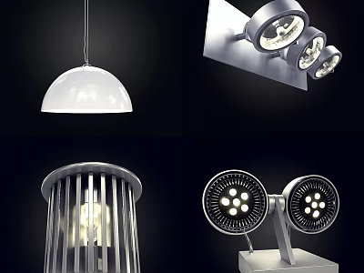 Modern Lighting Combinations With Pendant Spotlights And Cage Design Lamps For Home Use 3d model