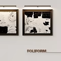 Modern Black and White Textured Abstract Paintings Framed on White Wall 3d model