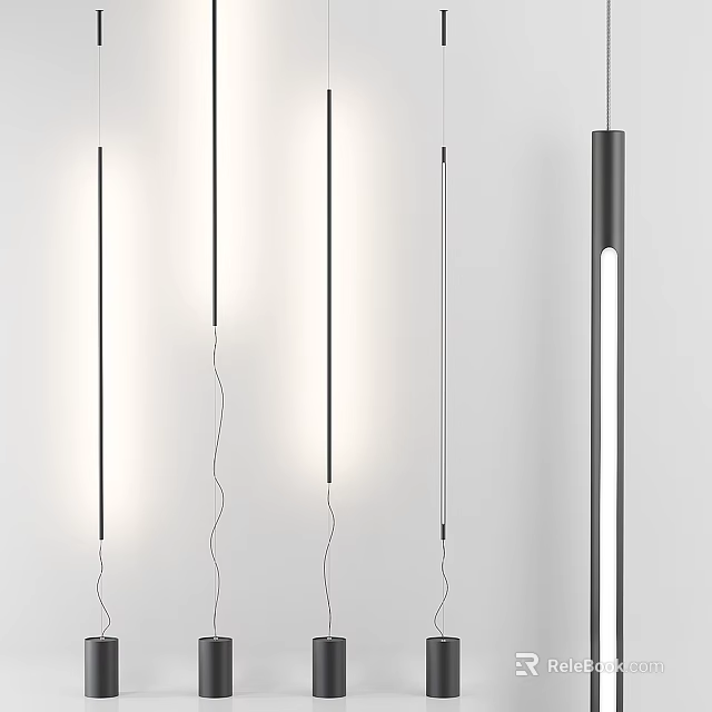 Multiple Modern Minimalist Long Strip Pendant Lights With Black Frames Illuminated Tubes On White Background 3d model 
