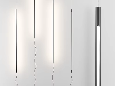 Multiple Modern Minimalist Long Strip Pendant Lights With Black Frames Illuminated Tubes On White Background 3d model