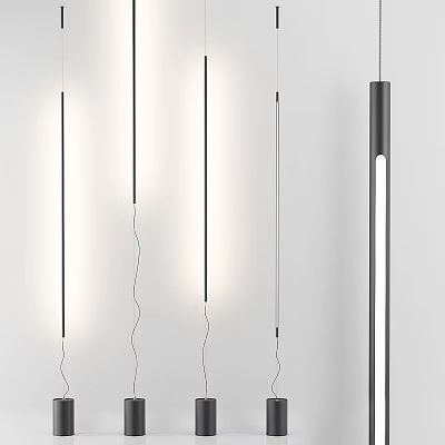 Multiple Modern Minimalist Long Strip Pendant Lights With Black Frames Illuminated Tubes On White Background 3d model