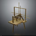 Wooden Mechanical Device With Frame Structure And Metal Rods On Platform Base
