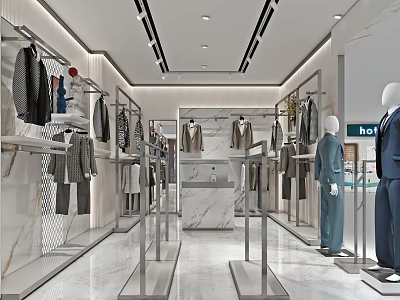 Modern Clothing Store Interior With Display Racks Mannequins And Fashion Apparel 3d model