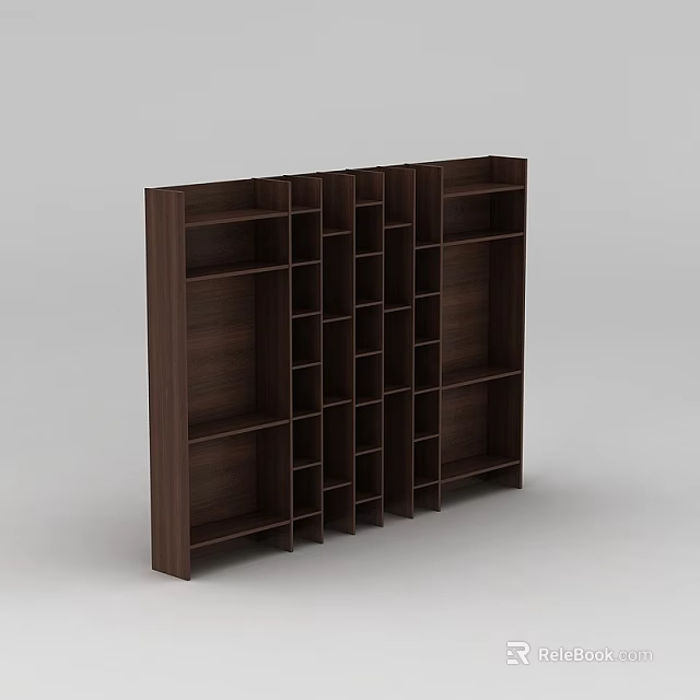 Dark Wood Modern Bookcase With Multiple Open Shelves And Sturdy Compartments 3d model 
