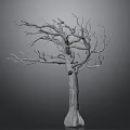Leafless Dead Tree With Textured Trunk And Spreading Branches On Simple Gray Gradient Background