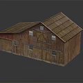 Rustic Wooden Barn With Sloped Roof Small Windows And Double Doors