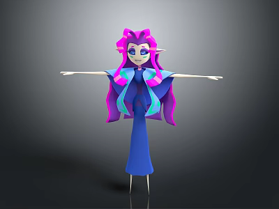 Fantasy Character With Purple Pink Hair Blue Skin And Colorful Cape Outstretched Arms 3d model