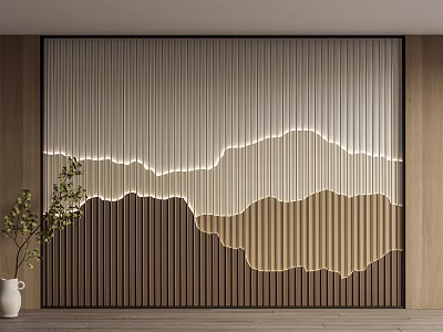 Modern Background Wall Design With Vertical Slats Gradient Colors And Mountain Outline Lighting 3d model