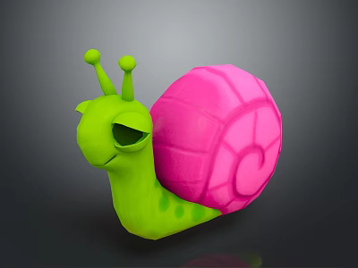 Reptile Snail With Green Body Pink Shell And Two Antennae Cartoon 3d model