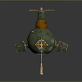 Vintage Green And Yellow Submarine With Round Observation Window Propeller And Hatch