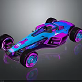 Futuristic Race Car With Pink And Blue Gradient Shiny Body And Large Wheels