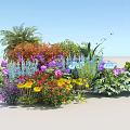 Colorful Garden Flowers And Green Plants With Purple Yellow Red Blooms And Lush Foliage