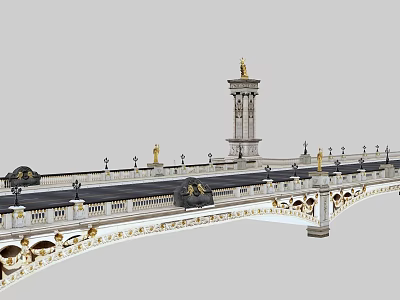 Ornate Bridge With Decorative Lamps Statue And Arch Structure Design 3d model
