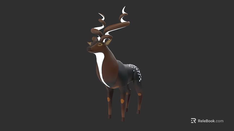 3D Stylized Cartoon Deer With Unique Antlers Brown White Spotted Body 3d model 