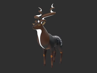 3D Stylized Cartoon Deer With Unique Antlers Brown White Spotted Body 3d model