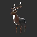 3D Stylized Cartoon Deer With Unique Antlers Brown White Spotted Body