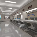 Modern Service Hall Interior With Service Counter Digital Display Signage And Plants
