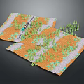 Cartoon Style Landscape Scene With Orange Ground Green Trees And Gray Road