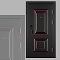 Black Security Door With Square Panels Brass Handle And Hinges