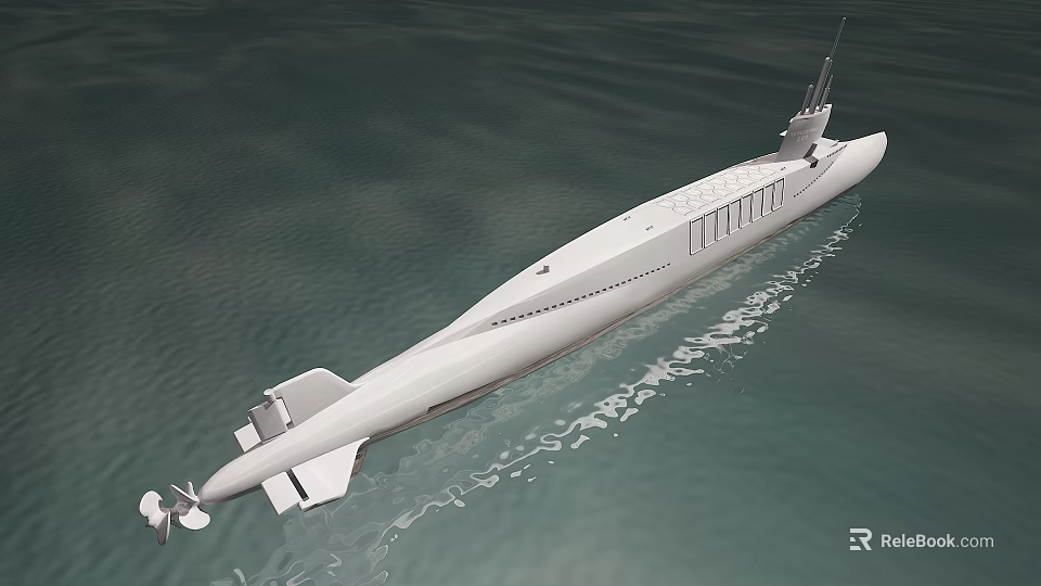 Modern Submarine With Sleek Design Sailing On Calm Water Surface And Reflection 3d model 