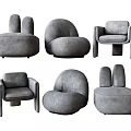 Modern Gray Single Sofa Collection With Rounded Design And Velvet Upholstery 3d model