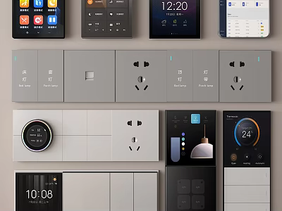 Modern Smart Switch Panels With Time Temperature Display And Multiple Sockets Design For Home 3d model