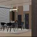 Modern Glass Dining Table With Black Chairs On Round Rug Near Window Blinds