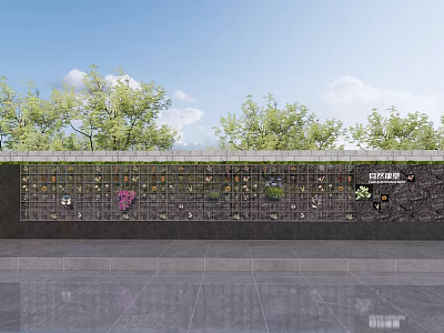 Beautiful Vertical Garden Decor With Plant Wall And Stone Slab Floor Under Blue Sky 3d model