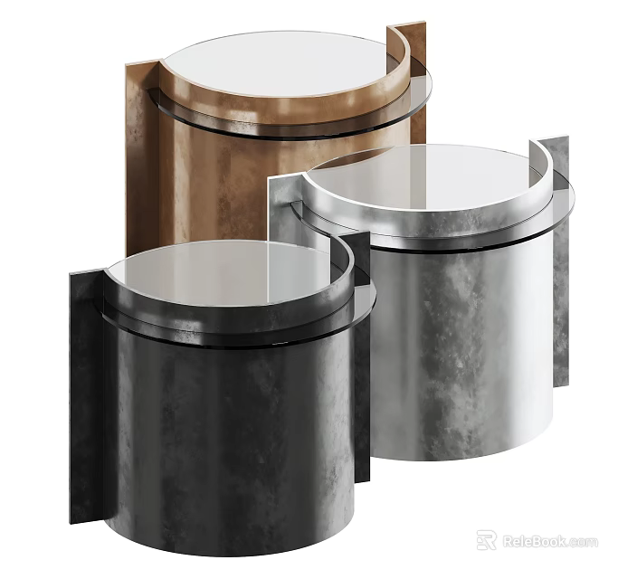 Modern Metal Side Tables with Round Tops in Black Silver and Copper Colors 3d model 