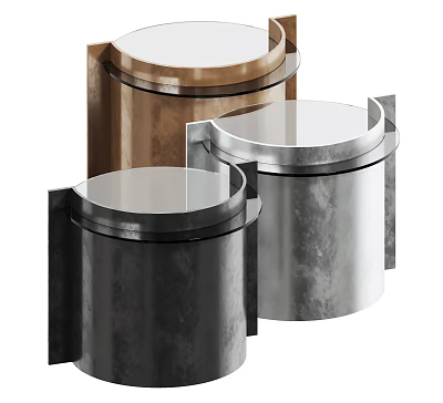 Modern Metal Side Tables with Round Tops in Black Silver and Copper Colors 3d model