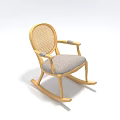 Wooden Rocking Stool With Rattan Backrest Gray Cushion And Armrests