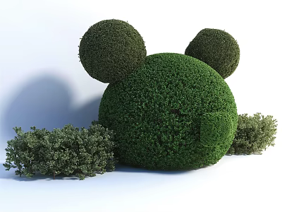 Topiary Bush Shaped Like Mickey Mouse Head With Round Ears And Small Shrubs 3d model