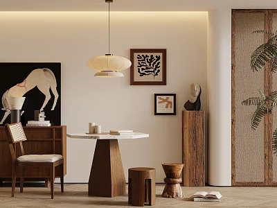 Modern Living Room Interior With Round Table Chair Pendant Light And Artwork 3d model