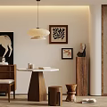 Modern Living Room Interior With Round Table Chair Pendant Light And Artwork