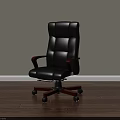Executive Leather Office Chair With Wooden Armrests Swivel Base And Rolling Wheels