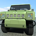 Green Military Style Off Road Vehicle Exterior With Rugged Front Grille And Large Tires