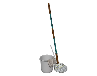 Essential Household Cleaning Supplies Including Mop And Bucket For Daily Use 3d model