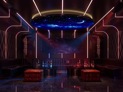 Luxury KTV Room With Neon Lights Starry Ceiling And Bar 3d model