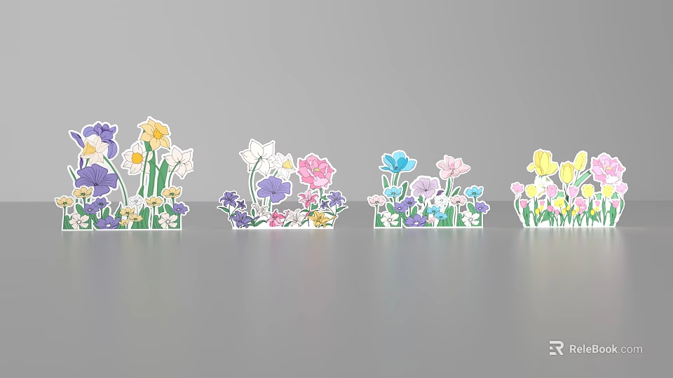Colorful Flower Paper Cut Decorations Photo Check-in Spot With Vibrant Blooms 3d model 